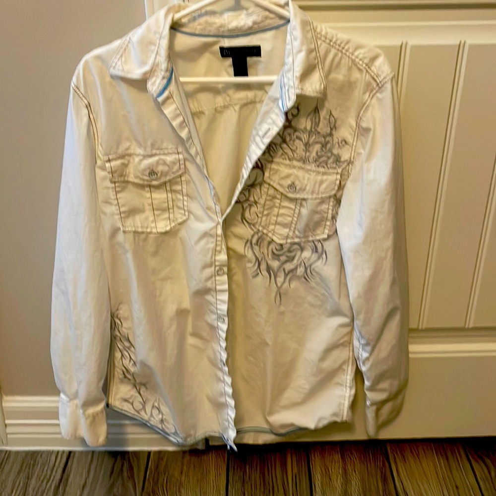 Medium button down long sleeve shirt.